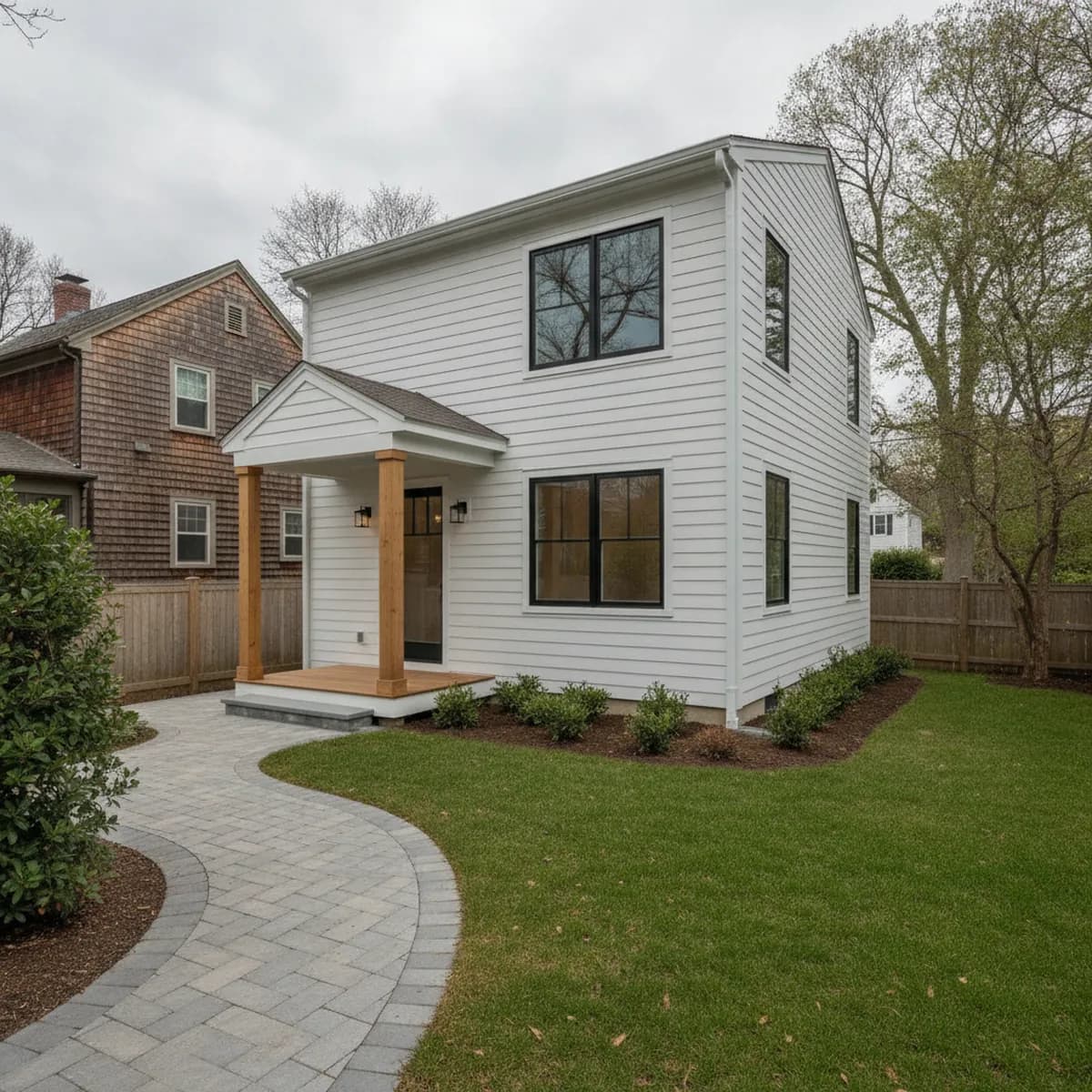 Newly built detached ADU behind a New England home in Greater Boston
